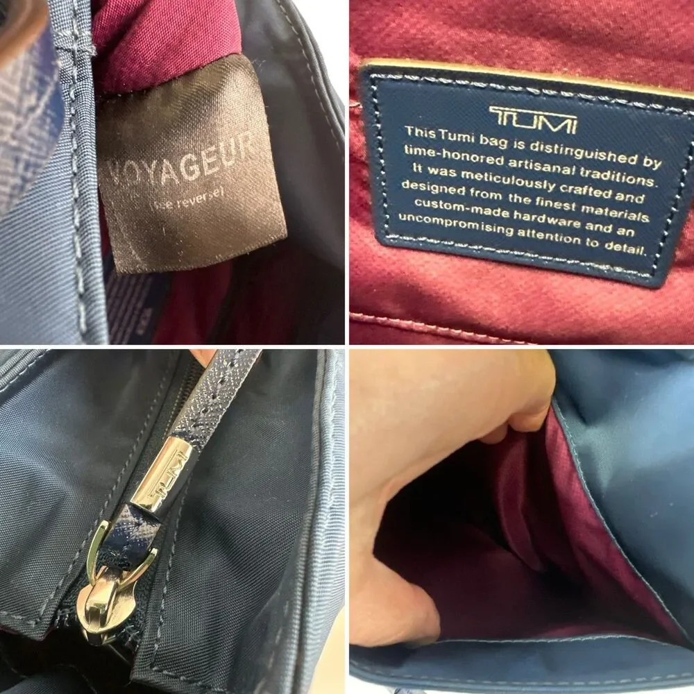 TUMI Voyageur Q Tote Bag Navy‎ Nylon Double Leather Straps Travel Quality Large